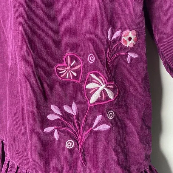 Old Navy Girls 4T Corduroy Long Sleeve Purple Dress With Floral Embroidery - Picture 5 of 6